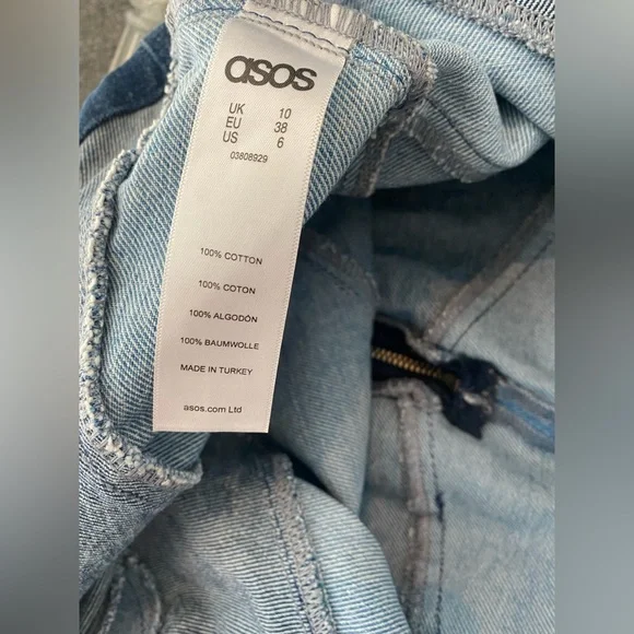 ASOS 100% Cotton Denim Blue Chevron Patchwork Mini Skirt - Picture 7 of 9